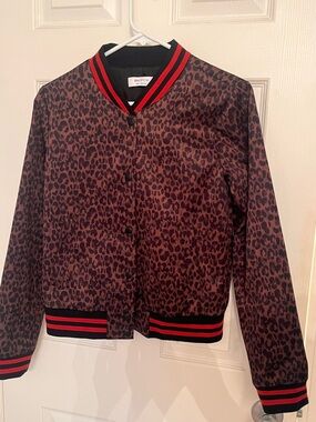 Bailey 44 Leopard Print Bomber Jacket with Black and Red Trim